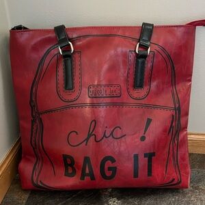 Nicole Lee USA red black Chic bag it interior pockets zips closed purse tote bag
